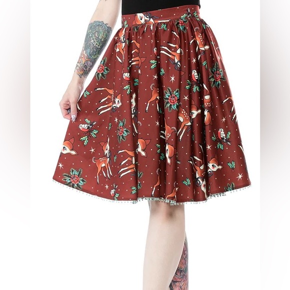Sourpuss Deer Me Reindeer Christmas Holiday Skirt - Picture 2 of 12
